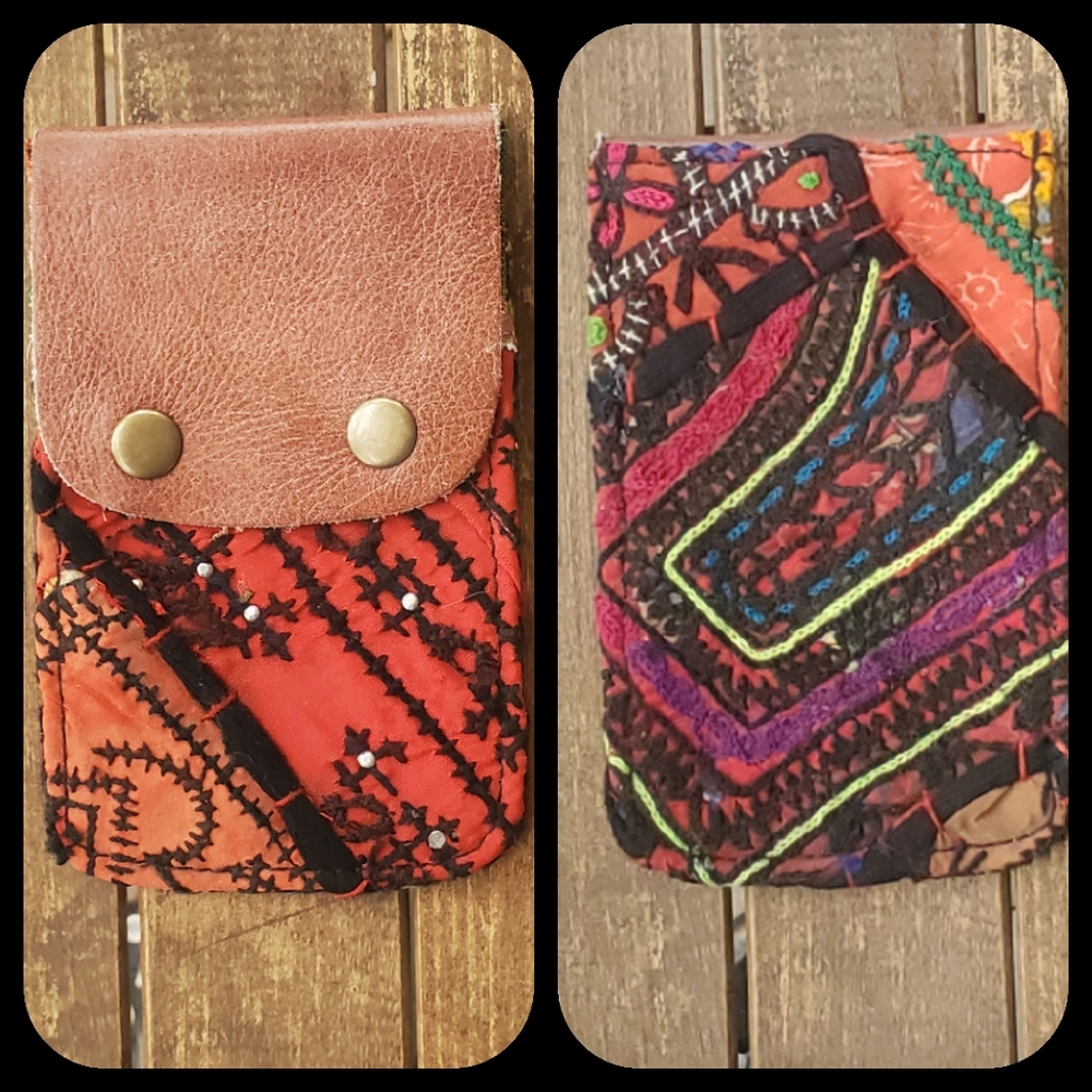 🫡🧀 Free People Boho Embroidered Repurposed vtg banjara hippie Wallet card case